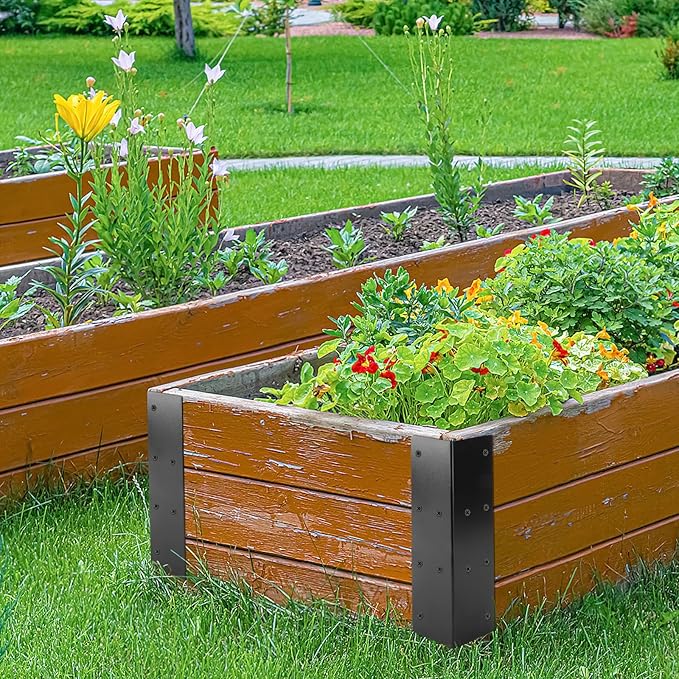 U0U 4 Pcak Raised Garden Bed Corner Brackets6 x 3 x 3 Metal Corner Brackets for WoodBlack Raised Bed Corners with Screws for Vegetable Flower Planter Garden (6 x 3 x 3)