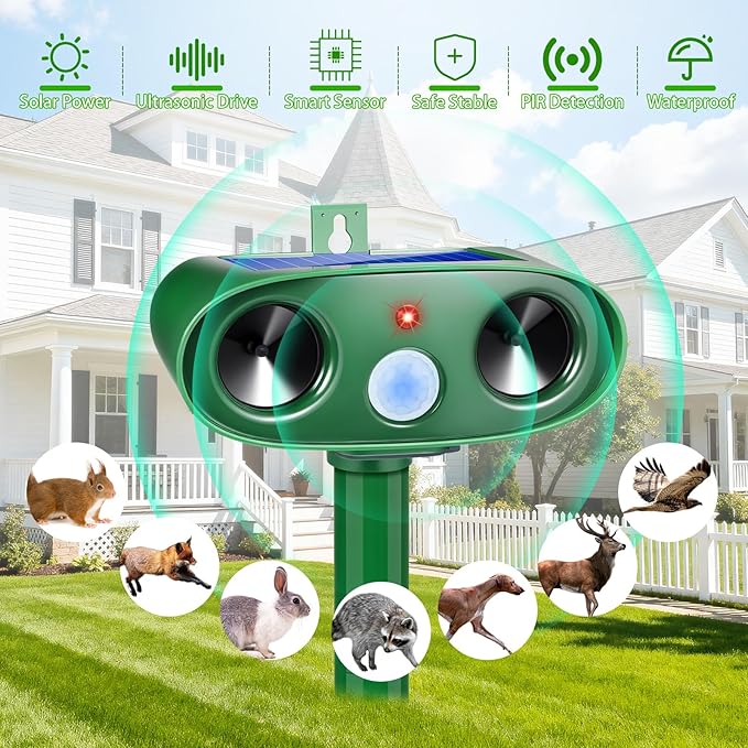2026 Ultrasonic Solar Animal Repellent Outdoor Motion Activated Cat Repellent Outdoor Waterproof for Yard &amp Garden Effective Rabbit Deer Raccoon Squirrel Coyote Deterrent Device 4 Pack
