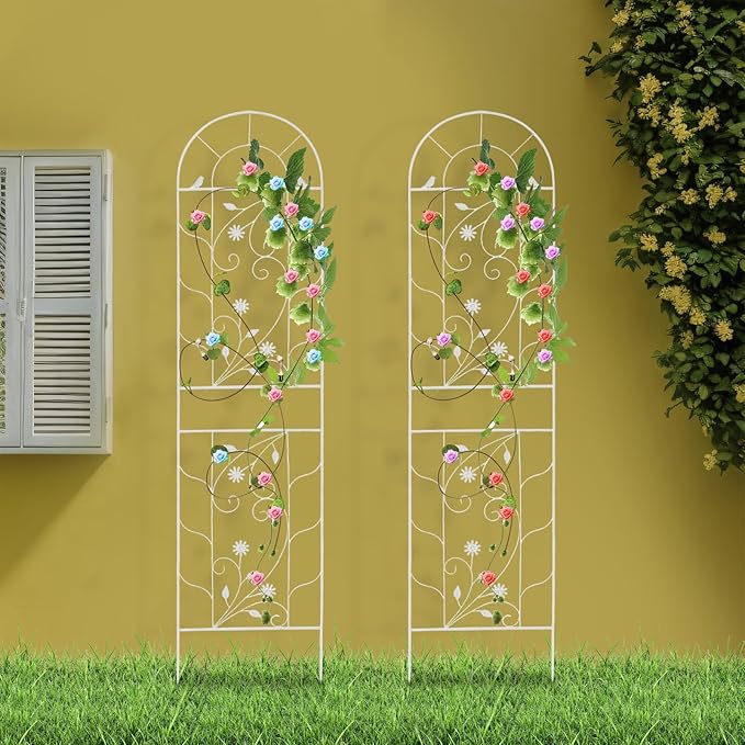 2-Pack Metal Garden Trellises for Climbing Plants 20x83 inch Decorative Garden Fencing Flower Trellis for Vine Vegetables Roses in Patio Yard Outdoor-Decoration Arched-Fence-Trellis(White)