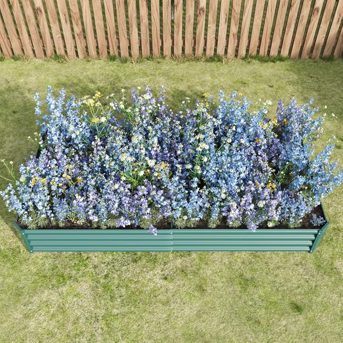 Heavy-Duty Galvanized Steel Raised Garden Bed for Outdoor Vegetable Herb and Flower Planting with Rust-Resistant Finish (Green with 8x4x1ft)