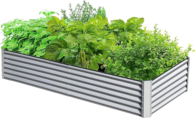 Galvanized Raised Garden Bed Outdoor Planter Garden Boxes Large Metal Planter Box for Gardening Vegetables Fruits Flowers Herb Tomato Potato. (Silver6x3x1.5ft)