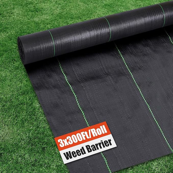 Durable PE Weed Barrier Landscape Fabric Weed Block Gardening Ground Cover Mat High Permeability for Weed Blocker Weed Mat Driveway Fabric Weed Control Garden Cloth (3x300Feet/Roll)