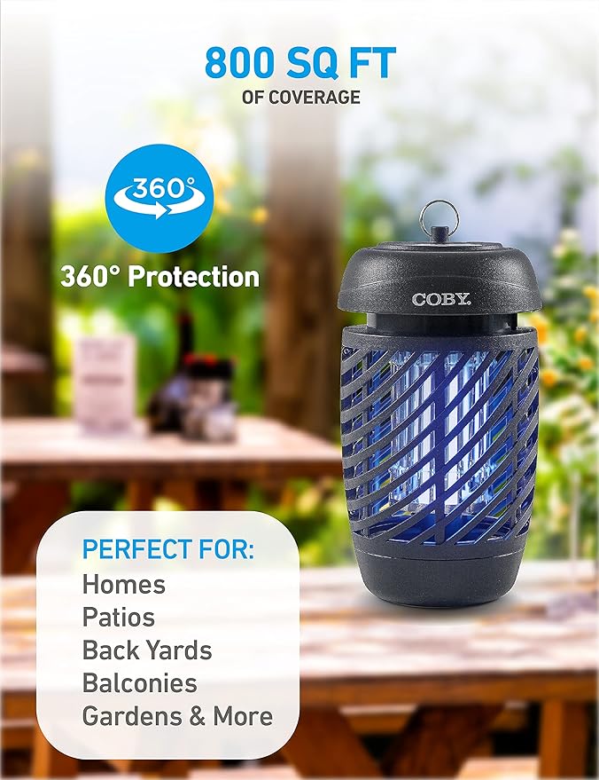 Coby Bug Zapper for Outdoor &amp Indoor 10W Covers 800 Sq. Feet Non-Toxic Chemical-Free Black (CBZ1J6)