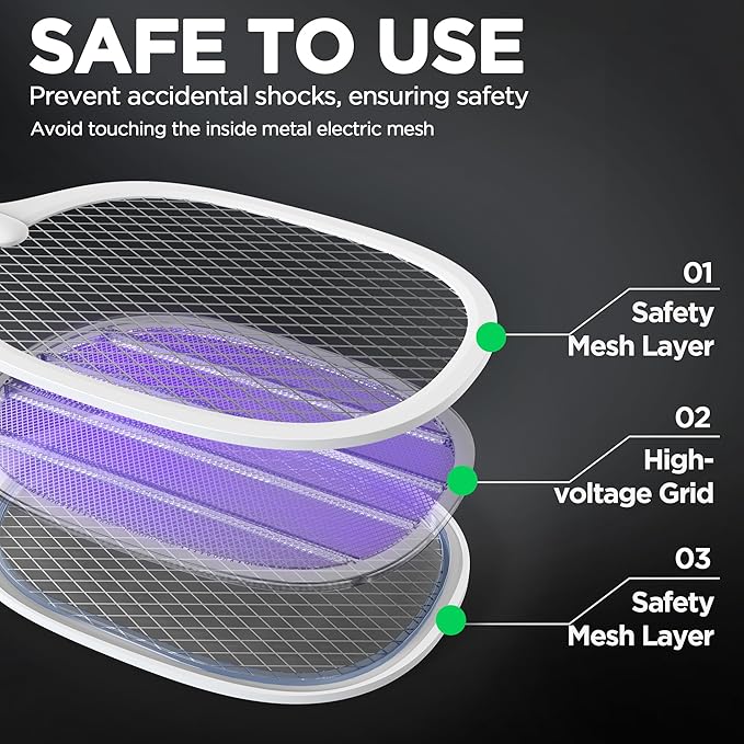 Fly Swatter Electric(2 Pack) USB-C Rechargeable Electric Mosquito Racket Portable Handheld Cordless Electric Bug Zapper Indoor Racket to Kill Mosquitoes Wasps Gnats Flies Bugs with Stand