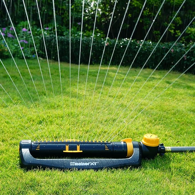 Melnor 65133AMZ XT Turbo Oscillating Sprinkler W/Timer 4000 sq. ft. Quick Connect Bundle 2-Way Adjustable Black Yellow