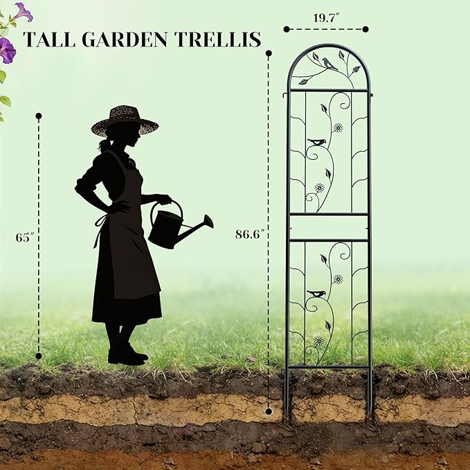 2 Pack 87x20 Inch Black Metal Garden Trellis Heavy Duty Outdoor Tall Plant Trellis for Climbing Rose Bush Clematis Jasmine Morning Glory Flowers &amp Vines