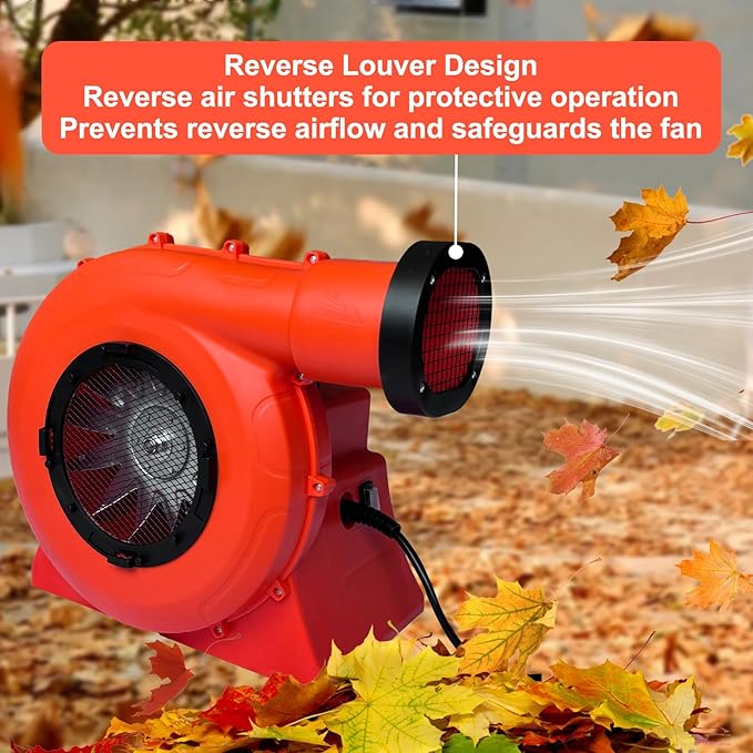 Air Blower 1100Watt/1.5HP Powerful Bounce House Blower Portable Fan Pump Commercial for Large Inflatables Water Slides Castle Jump Slides Holiday Decorations