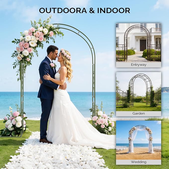 Outvita Garden Arch Trellis with Base Heavy Duty Metal Arbour Archway for Climbing Plants Outdoor Wedding Ceremony Party Patio Decor Olive Green