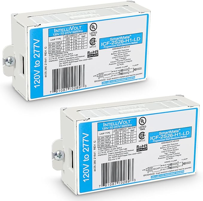 OHLECTRIC Replacement for ICF-2S26-H1-LD Compact Fluorescent Ballast (2 Pack) | Programmed Start Electronic Ballast 120/277 Volt