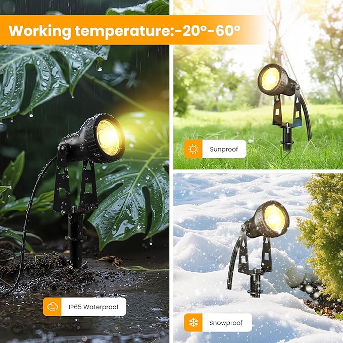 Outdoor Landscape Lighting 10-Pack Low Voltage LED Spot Lights with Transformer Waterproof IP65 Outdoor Landscape Lights for Garden Yard Backyard Lawn Trees House Flags – Warm White