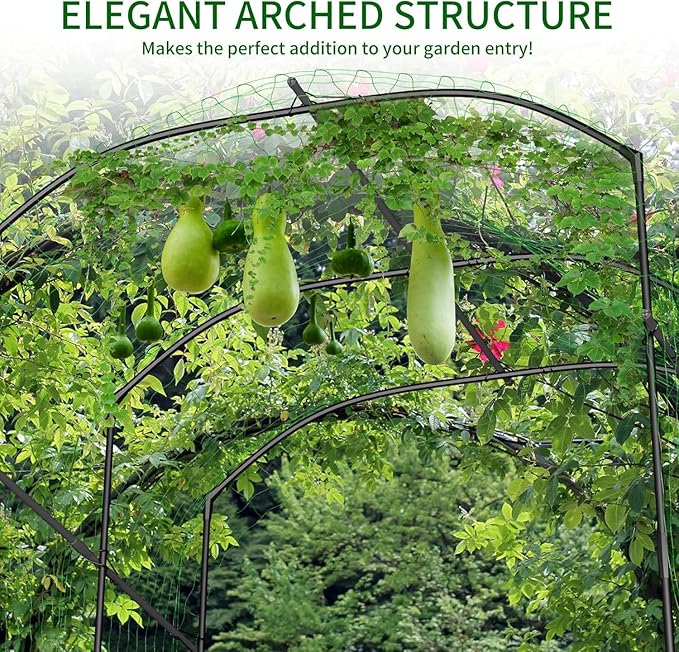 DoCred Tall Garden Arch Trellis for Climbing Plants 87in x 75in Tall Metal Plant Support Trellis Archway for Climbing Vine Vegetable/Fruit/Flower Outdoor Garden Trellis Decoration Black