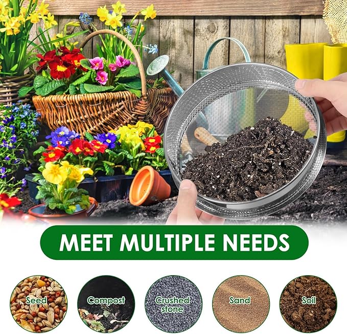 Stainless Steel Soil Sieve 3 Pcs Soil Sieve Stainless Steel Garden Stackable Sifter Set Reusable Compost Stone Mesh