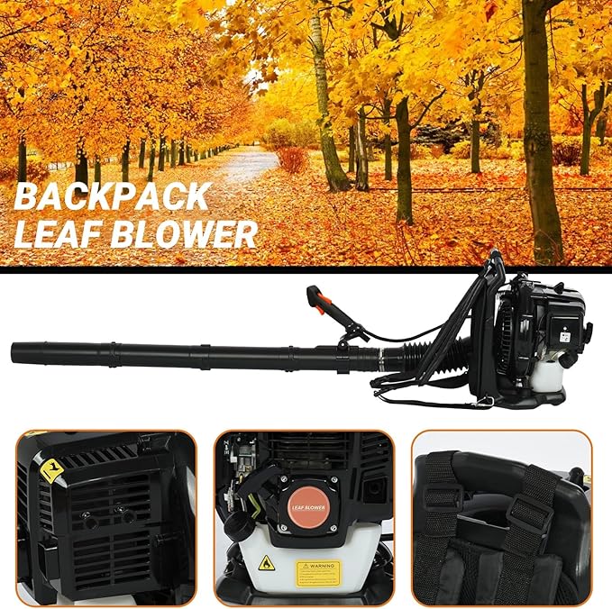 52CC Backpack Leaf Blower 550CFM Gas Leaf Blower 2-Stroke Leaf Blower with Long Nozzle Leaf Blower Gas Powered for Outdoor (52CC Black)
