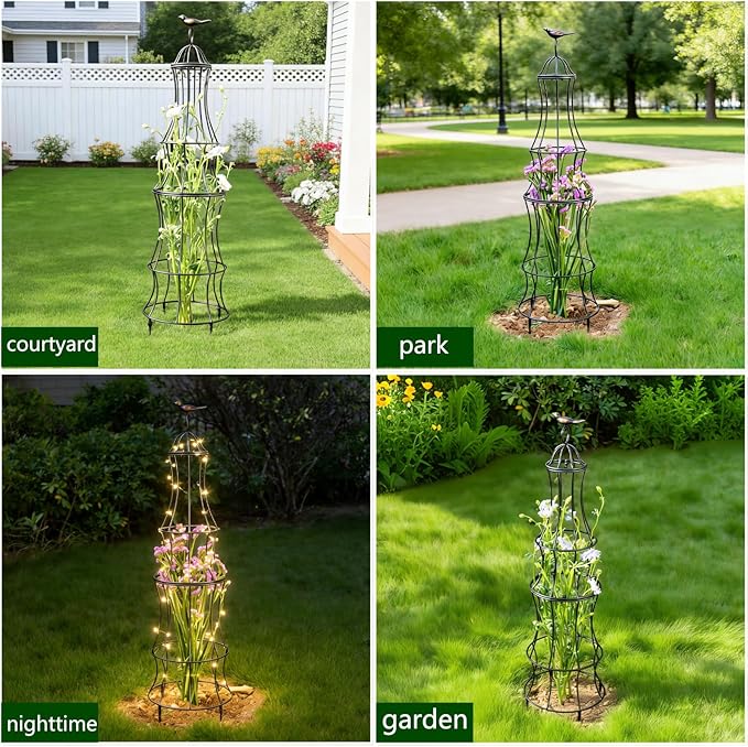 42 Inch Obelisk Trellis for Climbing Plants - Durable Metal Outdoor Support for Roses Bougainvillea Vines and Potted Plants - Easy to Install Garden Decoration