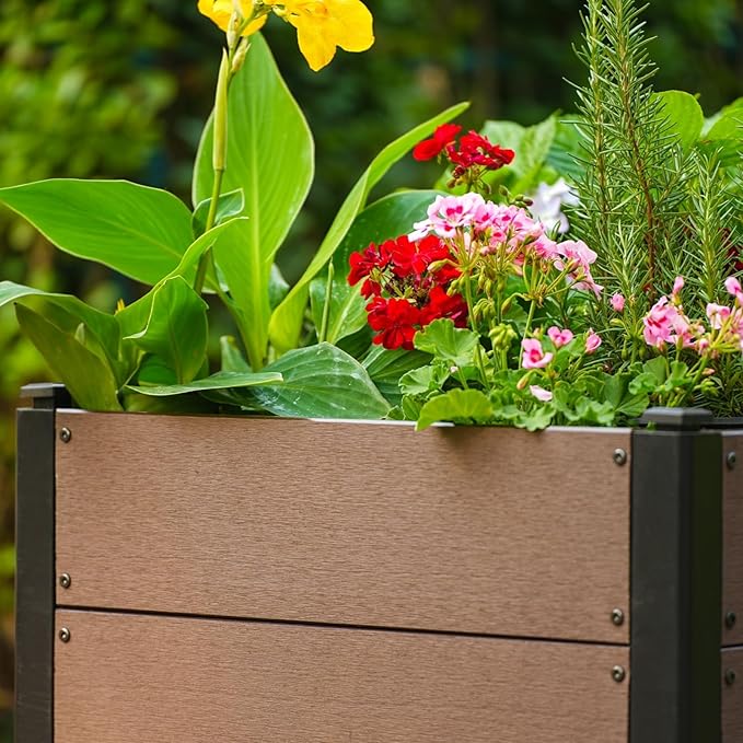 Wood Raised Garden Bed 25x25x23 in Tall Outdoor Planter Box with Bottom Deep Root Elevated Garden Bed for Vegetables Herbs Flowers All-Weather Composite Rectangle Planter for Patio Backyard