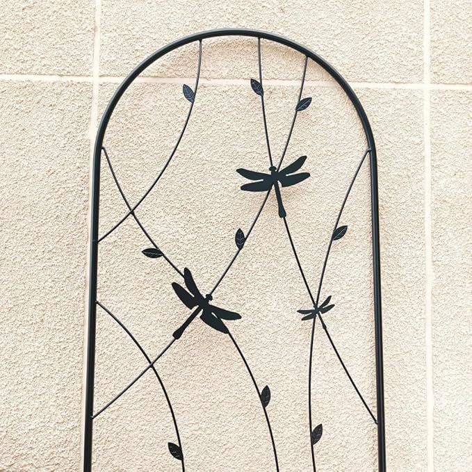 Sturdy Metal Garden Trellis for Climbing Plants – Rust-Resistant Outdoor Flower Support with Decorative Dragonfly Design (2 Pack-H71'')