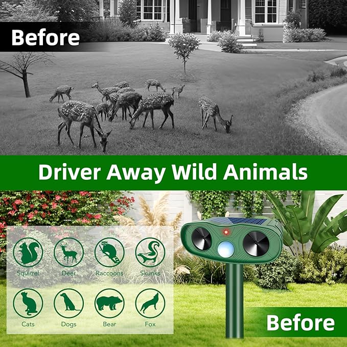 2026 4Pack Solar Ultrasonic Animal Repellent Outdoor Bear Repellent Devices Solar Cat Repeller Motion Detection Animal Repeller Outdoor to Scare Squirrel Rabbit Repellent Deterrent for Yard Farm