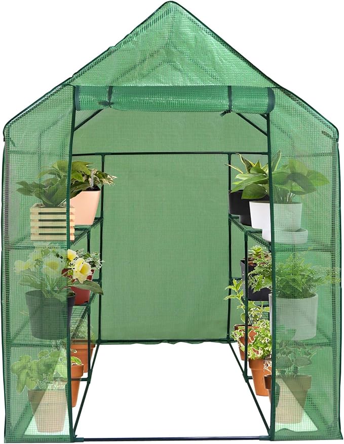 2-Tier 8-Shelf Mini Walk-in Greenhouse Portable Plant Herb Flower Gardening Hot House with PE Cover for Backyard Indoor Outdoor