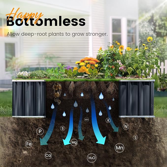 KING BIRD Raised Garden Bed with Garden Anti-Bird Protection Netting Structure Galvanized Steel Metal Planter Kit Box with 2 Pairs of Gloves Dark Grey 68 x 36 x 34.6