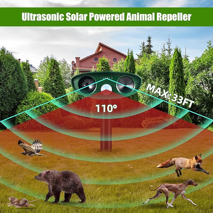 4 Pack Deer Repellent Solar Ultrasonic Animal Repeller Outdoor Racoon Squirrel Fortress Pro Waterproof Animal Deterrent Devices CatDogSkunkRabbitCoyote Deterrent for Yard Garden Farm