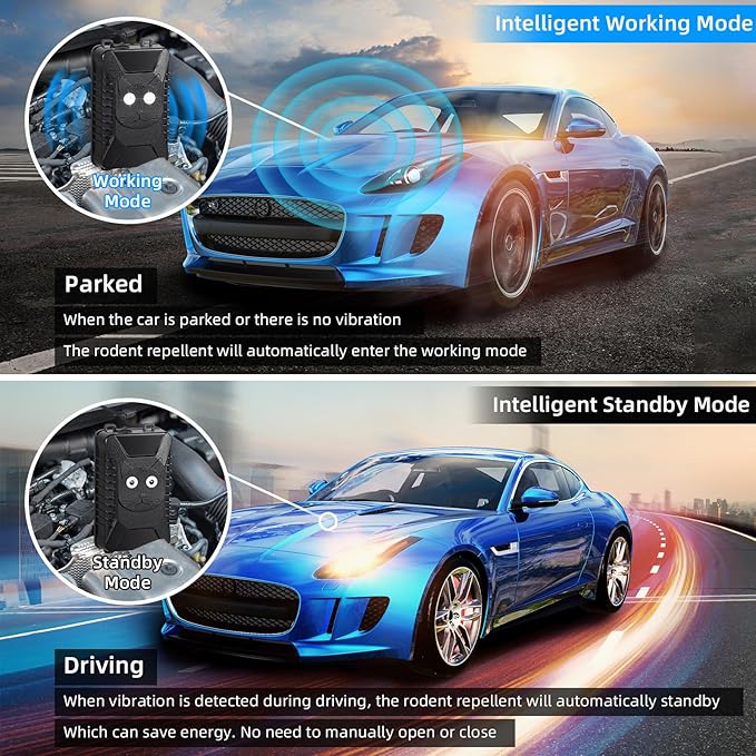 Rodent Repellent for Car Engines 2 Pack Plug-in Rodent Repeller Ultrasonic Indoor Battery Operated Car Mouse Repellent Under Hood Keep Mice Rat Squirrel Out of Car Attic Garage Barn