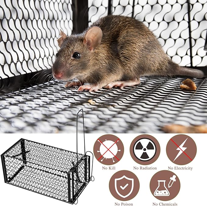 Qualirey 4 Pcs Humane Rat Trap Chipmunk Squirrel Rodent Foldable Mouse Trap Small Live Animal Mouse Voles Hamsters Live Cage Rat Cage for Mice Easy to Catch and Release 9.4 x 4.7 x 4.7 Inches