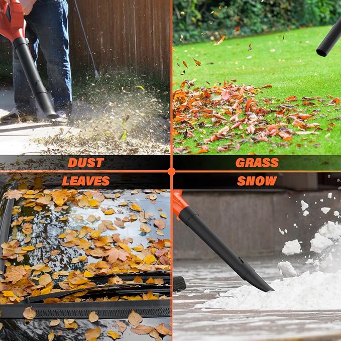 SOYUS Leaf Blower 20V Leaf Blower Cordless with 2x2.0Ah Battery and Charger 150 MPH Electric Leaf Blowers with Two-Speed Mode Blowers for Lawn Care Debris Dust Cleaning(Orange)