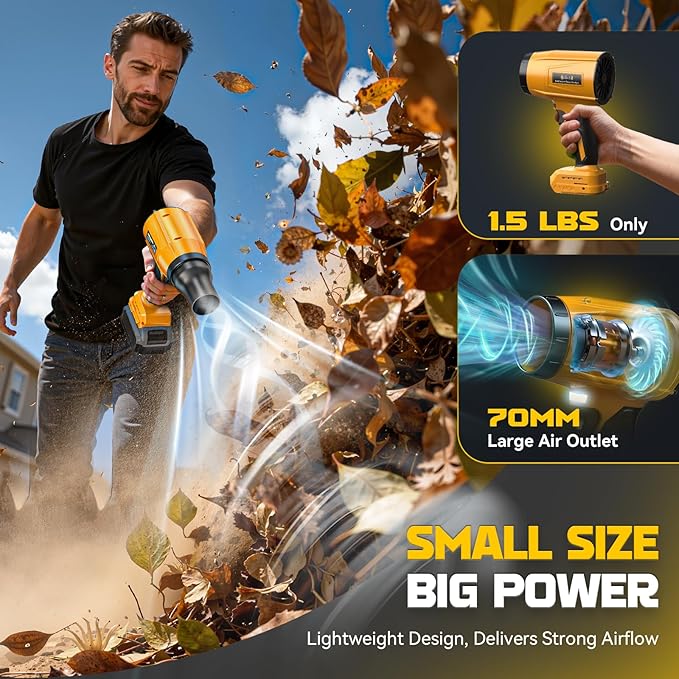 800000RPM Cordless Leaf Blower Compatible with Dewalt 20V (Tool Only) Brushless Motor Adjustable Speed Lightweight Portable Electric Blower for Car Patio Garden (Without Battery)