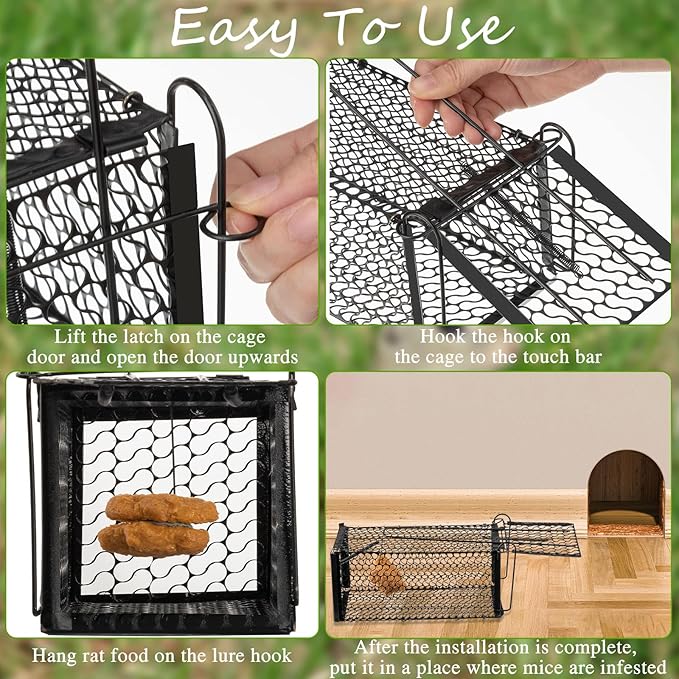 Qualirey 4 Pcs Humane Rat Trap Chipmunk Squirrel Rodent Foldable Mouse Trap Small Live Animal Mouse Voles Hamsters Live Cage Rat Cage for Mice Easy to Catch and Release 9.4 x 4.7 x 4.7 Inches