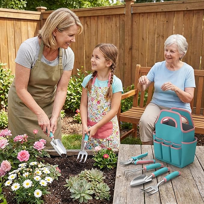 Garden Tool Set 6Pcs Essential Gardening Supplies Kit with Trowel Transplanter Hand Rake Pruner Outdoor Hand Tools for Women &amp Men