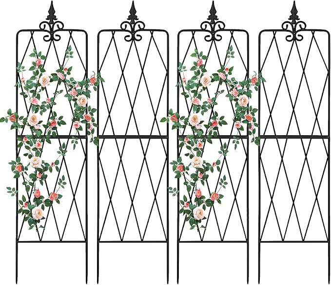 Garden Trellis for Climbing Plants Outdoor Metal Garden Trellises Decorative Garden Fencing Flower Trellis with Durable Powder Coating for Vines Plant Rose Vegetable Support Black (4 Pattern-A)