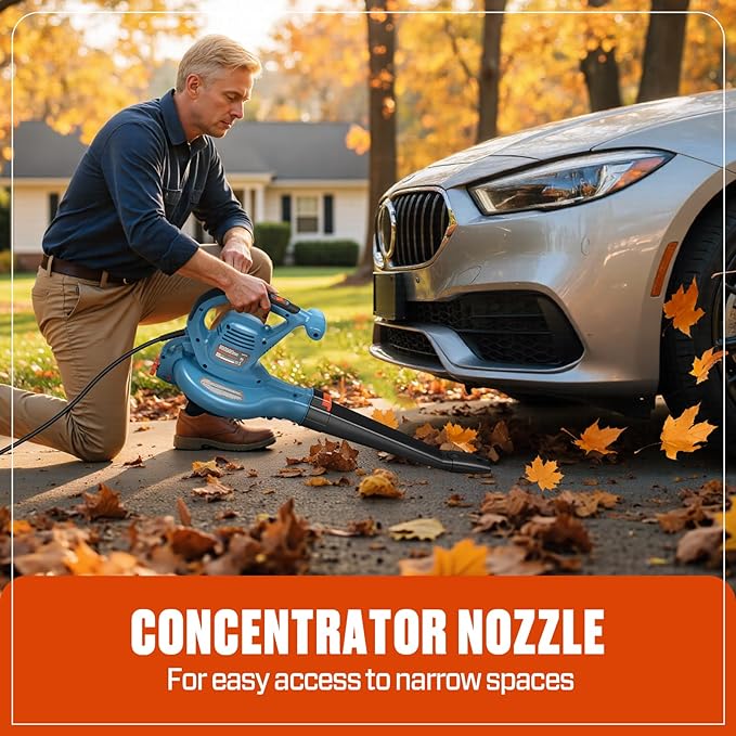 SENIX 12 AMP Leaf Blower 3-in-1 Handheld Electric Leaf Blower Vacuum and Mulcher 420 CFM 179 MPH AirflowCorded Blowers with Reusable Collection Bag (BLVE12-M)