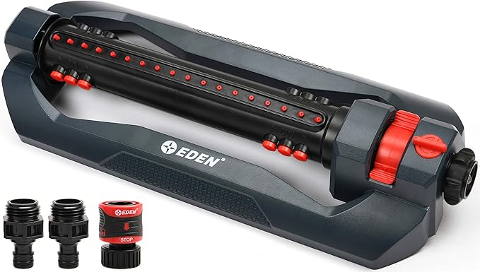 Eden 94112 3-Way Turbo Oscillating Sprinkler for Large Yard and Lawn W/Quick Connect Starter Set Covers up to 4499 sq. ft