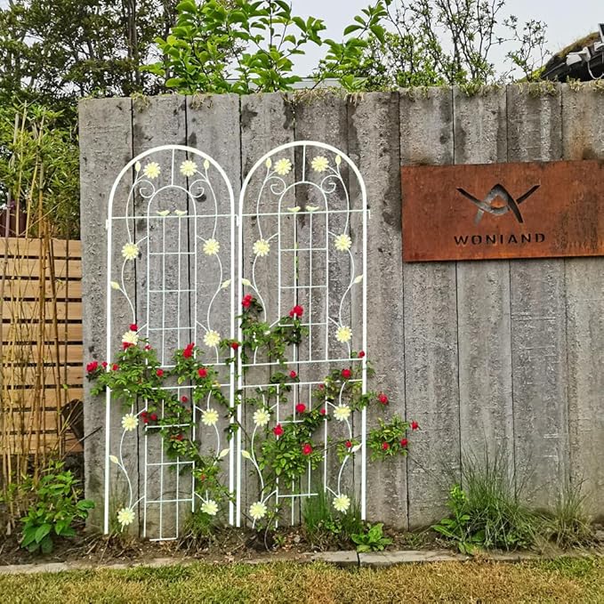 Sturdy Metal Garden Trellis for Climbing Plants – Rust-Resistant Outdoor Plant Support with Decorative Lattice Design (4 Pack-Cream White)