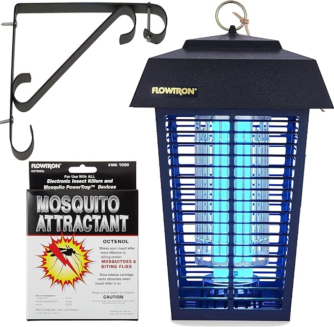 Flowtron Bug Zapper 1 Acre of Outdoor Coverage with Powerful 40W Bulb &amp 5600V Instant Killing Grid with Mounting Bracket &amp Mosquito Attractant Cartridge