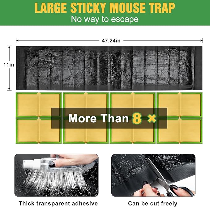 10 Pack Sticky Mouse Trap Super Large 47.2 * 11'' Glue Traps for Mice Peanut Taste Pheromone Rats Traps Indoor for Home Rodent Snakes Spiders Roaches