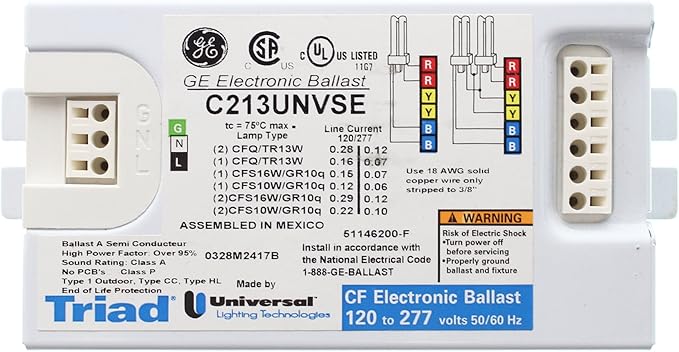 Universal C213UNVSE Compact Fluorescent Ballast 2-Lamp 13W CFQ CFL 120/277V