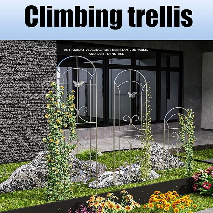 Arch Metal Garden Trellis Outdoor Stainless Steel Climbing Rack Green Climbing Flower Stand Rose Vegetable Climbing Shelf For Outdoor Use Gardens Parks Vegetable Plots(50*180cm(4 piece))