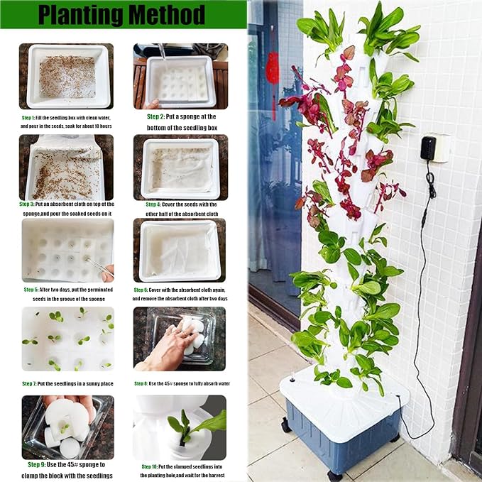 Vertical Hydroponic TowerSoilless Cultivation Hydroponic Planting ColumnsHydroponics Garden Grow Towerfor Indoor/Outdoor Planting Equipment Gray-12-layer