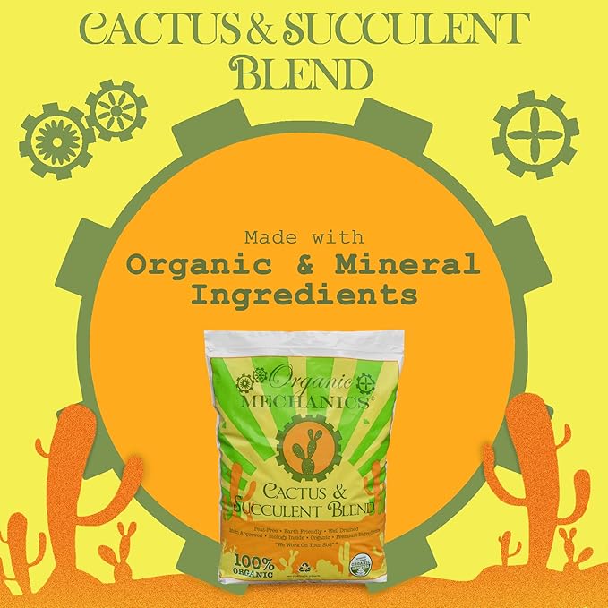 Organic Mechanics Cactus and Succulent Blend Potting Soil 8 qt (Pack of 2) – Well-Drained Organic Mix – Enhances Plant and Root Growth with Biochar Rice Hulls and Worm Castings