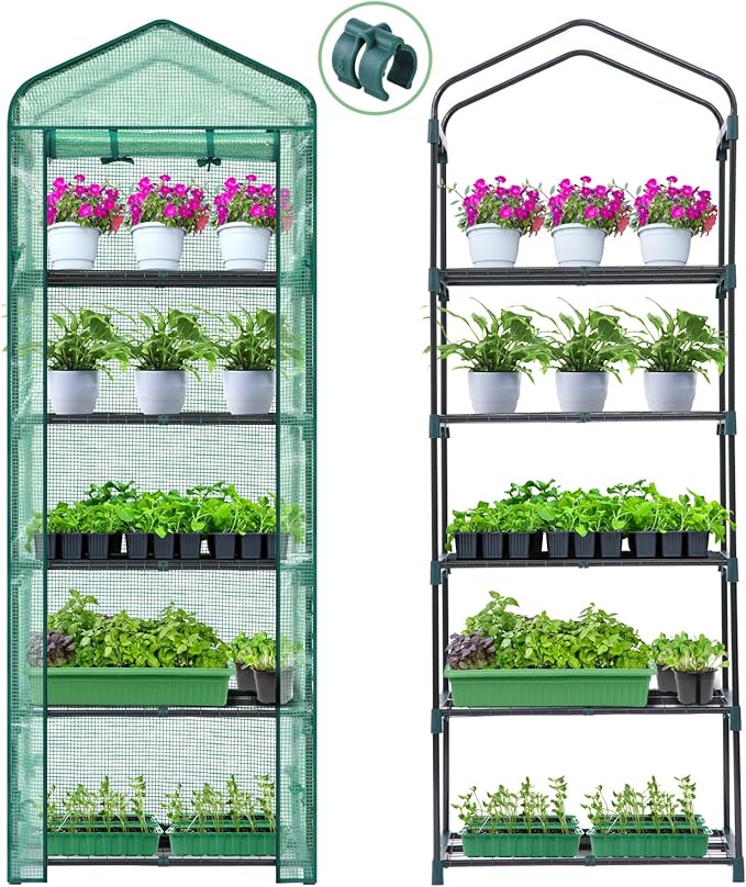 Mini Greenhouse for Indoor Outdoor: Ohuhu Small Plastic Plant Green House 5-Tier Rack Stand Portable Greenhouses with Durable PE Cover for Seedling Ideal Gardening Gifts for Women Men