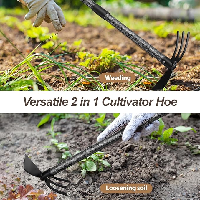 COCONUT Hoe Garden Tool 60 Inch Garden Hoe Long Handle for Weeding Hoe Cultivator 2 in 1 Hand Garden Tools for Gardening Planting