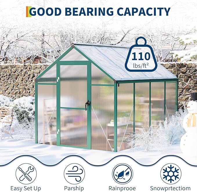 6×7FT Greenhouses for Outdoors Aluminum Polycarbonate Greenhouses with Roof Vent - Heavy-Duty Walk-in Green Houses for All-Season Backyard Gardening