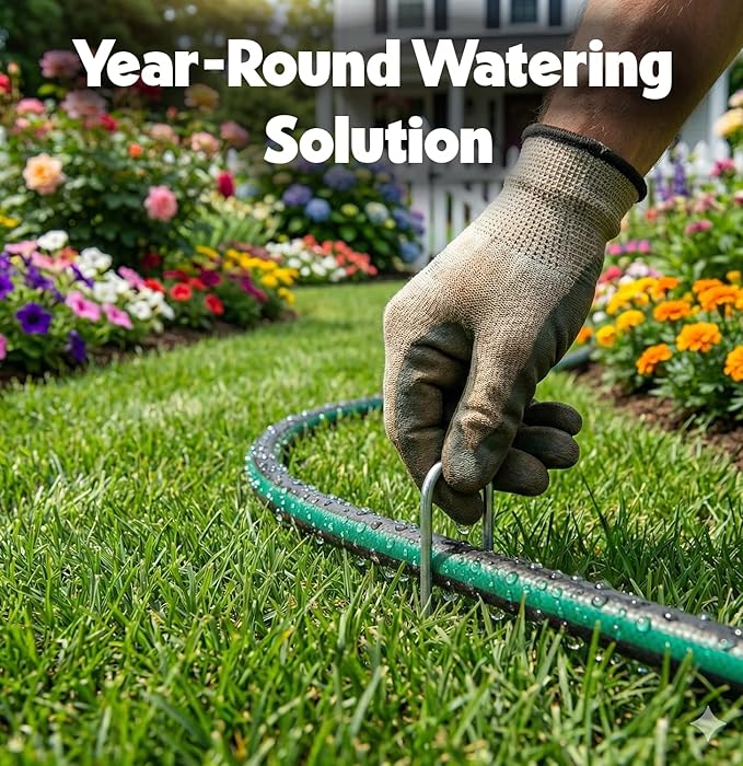 Flat Soaker Hose 25ft for Garden // Drip Hose for Garden Beds Lawns and Trees // Heavy Duty Leakproof Design with Quick Connect // Linkable Irrigation System for Vegetables and Flowers