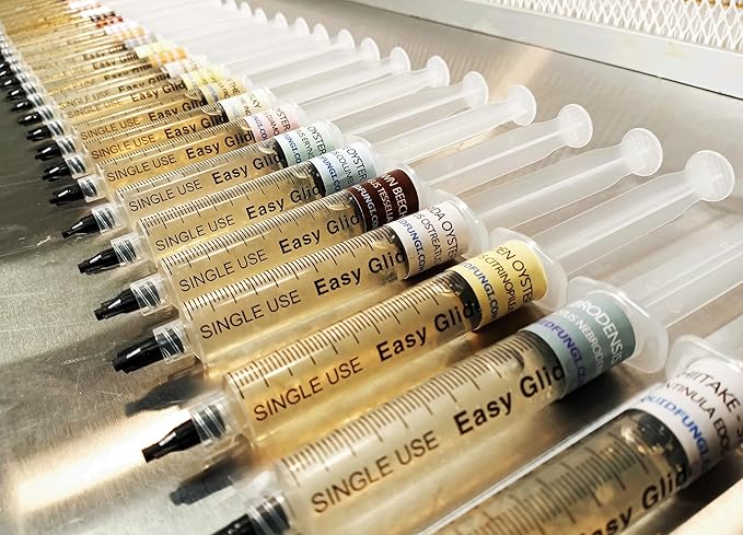 Liquid Culture Syringe 5 Pack - Beginner Mushroom Mycology Starter Pack - Grow on agar grain straw or standard master mix hardwood blocks