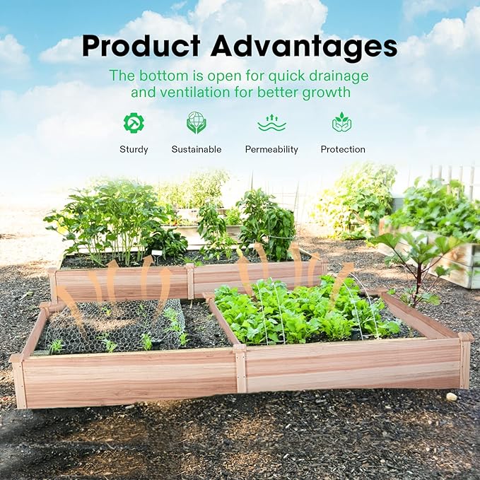VIVOSUN 8×2Ft Wooden Raised Garden Bed 97 x 25 x 11 Inches Outdoor Wood Planter Box with Gloves and a Liner for Garden Patio Balcony Backyard and Outdoors