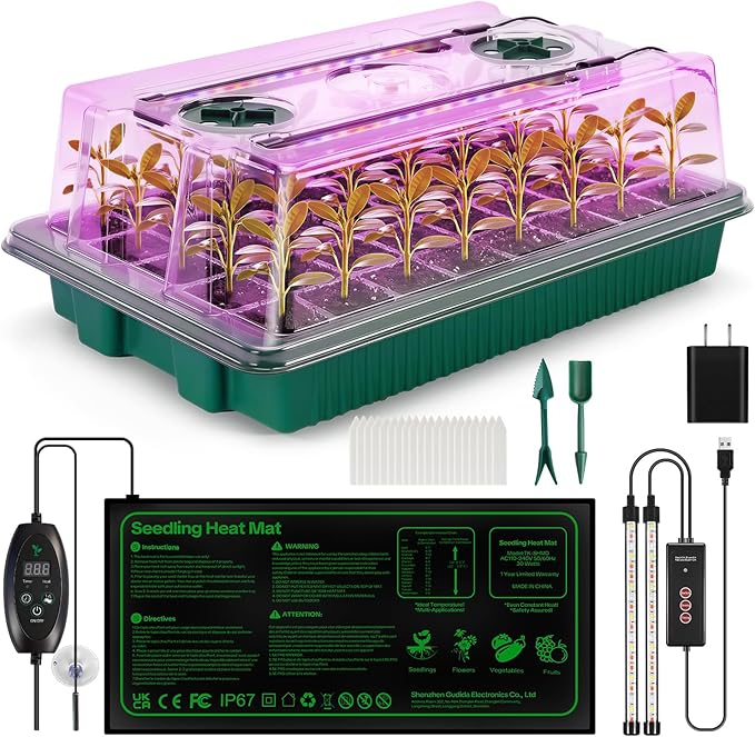 Seed Starter Tray with Grow Light &amp Heating Mat Digital Temperature Control 40-Cell Seed Starter Kit with Humidity Dome Reusable Seed Starter for Indoor Planting Seeds