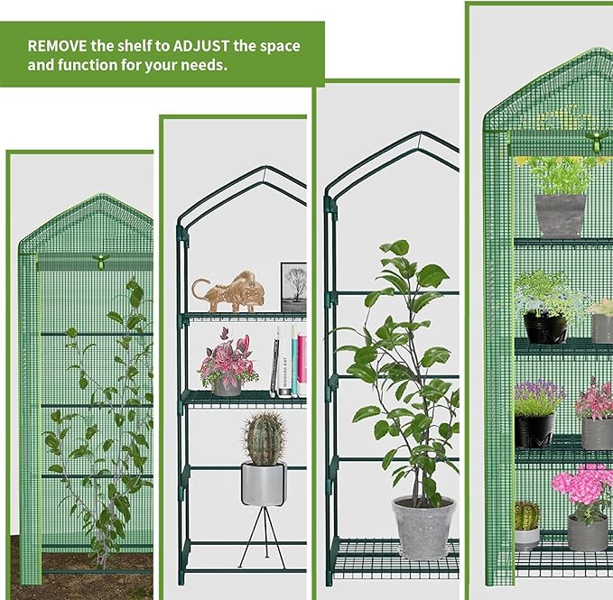 4 Tier Mini Greenhouse - Portable Indoor Outdoor Green House with 24lbs Per Shelf Durable PE Cover &amp Tool-Free Assembly for Garden Balcony Patio Backyard