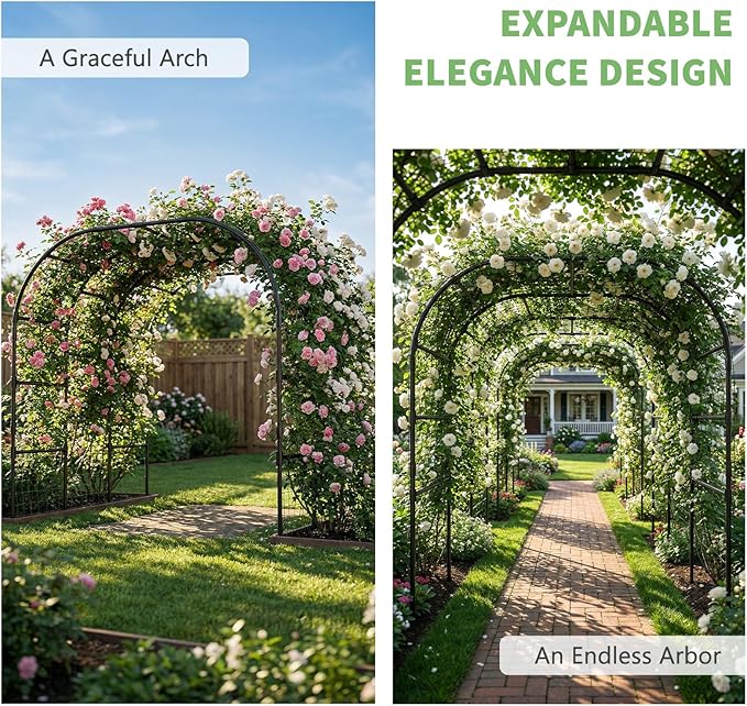 DoCred Garden Arch Trellis for Climbing Plants 88 Inch Large Garden Trellises Outdoor Metal Plants Support Archway Arbor Tunnel for Vegetables Plant Cucumber Trellis Decoration Black