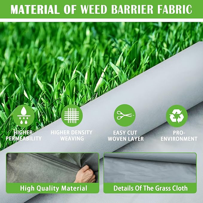 SUNTURF 6FT x 300FT Weed Barrier Control Fabric Ground Cover Membrane Garden Landscape Driveway Weed Block Nonwoven Heavy Duty Weed Block Gardening Ground Cover Mat